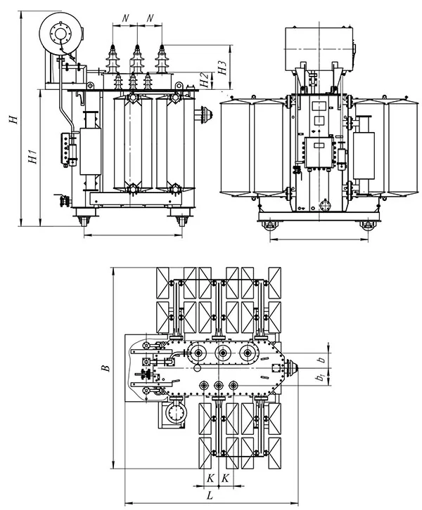 Габаритные размеры трансформатора ТМ 4000 кВА 35/10,5 кВ с ПБВ