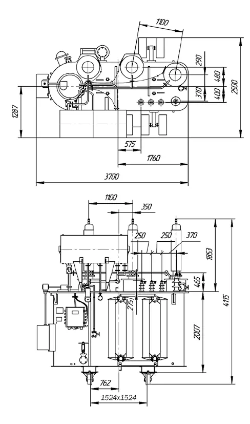 Чертеж габаритов трансформатора ТМН 6300 110/6,6